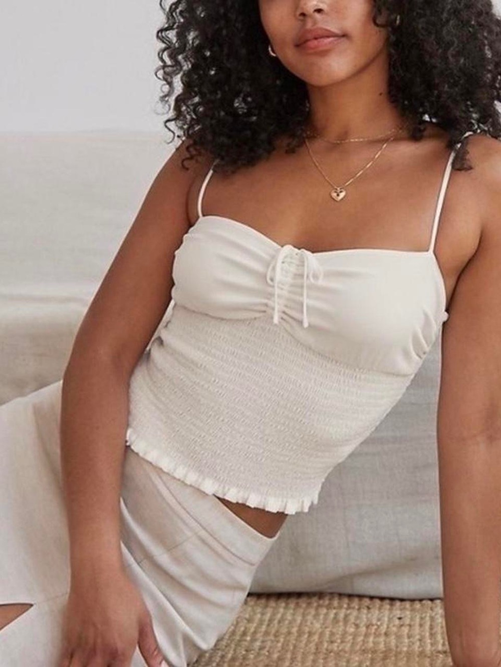 Wilfred Aritzia Ballet Camisole Top Coquette Small White Smocked Tie Front Tank
